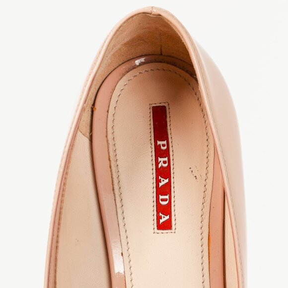 Prada Blush Vernice Bow Pointed-Toe Wedges - Picture 9 of 9